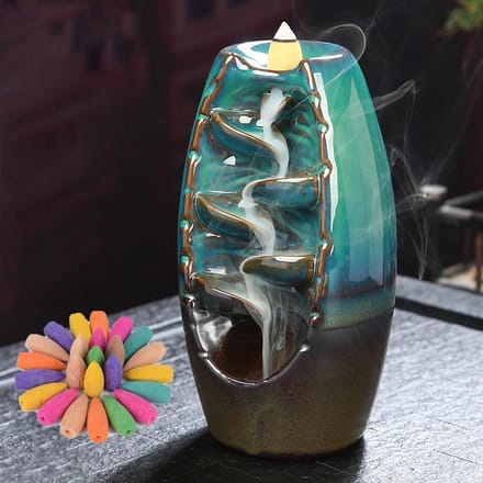 Wierookhouder Waterval Turquoise Bruin Keramiek Aromatherapie Geur Brander met Backflow Effect