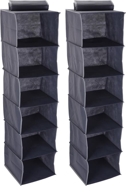 Storage Solutions Kast organizer - 2x stuks - 6 vaks - antraciet - 30 x 30 x 120 cm - ruimtebesparend