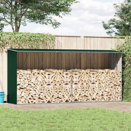 vidaXL - Haardhoutschuur - 330x84x152 - cm - gegalvaniseerd - staal - groen