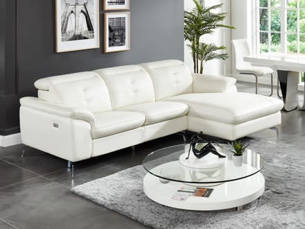 Vente-unique Relax hoekbank elektrisch van buffelleer LISMORE - Wit - Hoek rechts