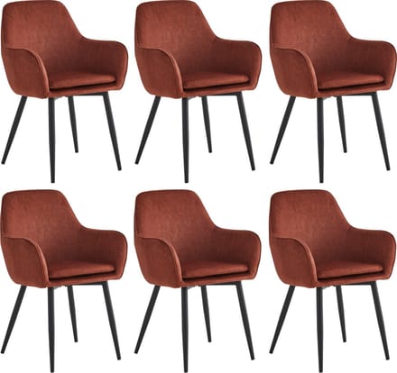 Colenis® - Levan eetkamerstoel - Set Van 6 - Bordeaux - Adoré Velvet - Industrieel - Met armleuning