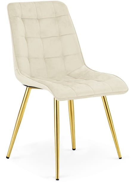 Eetkamerstoel SPLIT – Modern design – Lichtbeige fluweel – Gouden poten