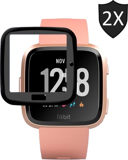 2x Screenprotector geschikt voor Fitbit Versa - Glazen Gehard Full Screen Cover Volledig Beeld