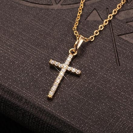 Ketting met hanger kruisje, steentjes goudkleur