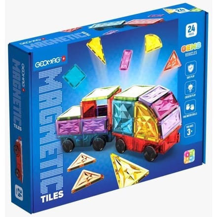 Magnetische Tegels - GEOMAG - Tegels Edelstenen Voertuigen - 24 stuks - Kristal Effect - Vanaf 3 jaar