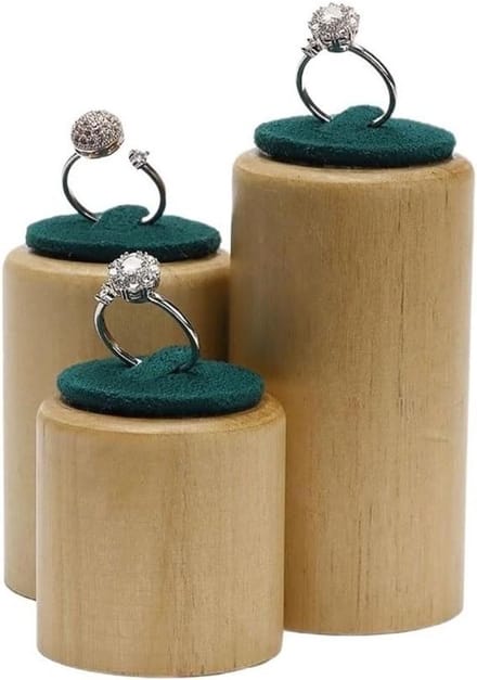 Sieraden Houder - Ring Display - Ringen Presenteren - Houten Basis - 3 Stuks - Natuurlijk
