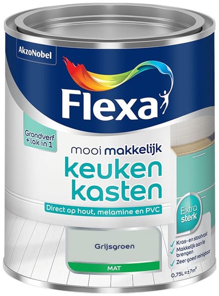 Flexa - Mooi Makkelijk Keukenkasten Mat - Grijsgroen - Mengverf - 750 Ml