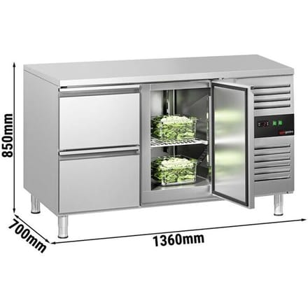 GGM Gastro Kühltisch ECO - 1360x700mm - mit 1 Tür - 2 Schubladen Zilver
