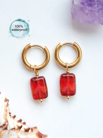 Oorbellen van glaskralen, rood, stainless steel 100% waterproof, rood, handgemaakt