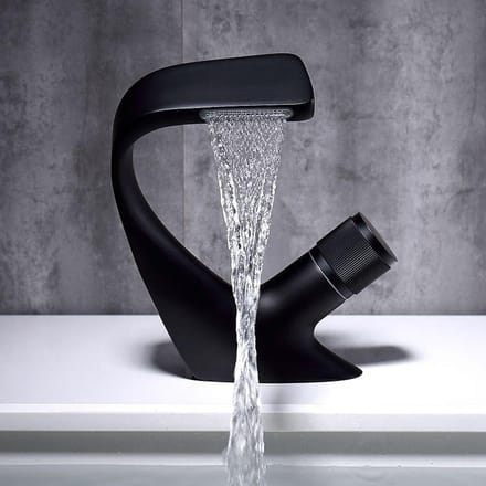 Robinet cascade moderne, robinet de lavabo de luxe, robinet de salle de bains, Installation de pont, grue d'évier et robinet d'eau froide noir