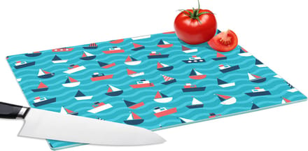 Glazen Snijplank - 39x28 - Boten - Zee - Patroon - Snijplanken Glas