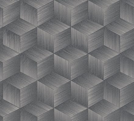 3D RETRO BEHANG | Grafisch - Zwart Grijs - A.S. Création Natural Living D`eco