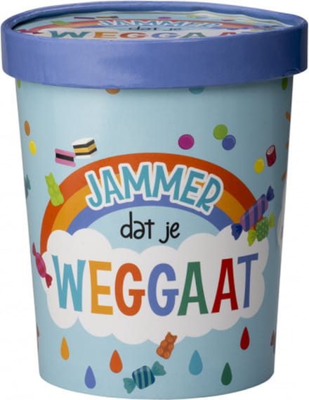 Snoeppot - Jammer dat je weggaat - Candy Bucket - Gevuld met Snoep en Drop