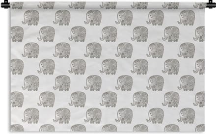 Wandkleed - Wanddoek - Doodle - Olifant - Design - 150x100 cm - Wandtapijt