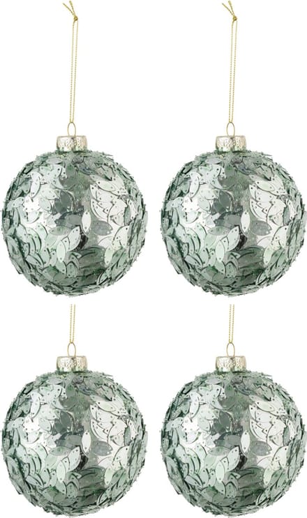 J-Line kerstbal Pailletten - glas - licht azuur - medium - doos van 4