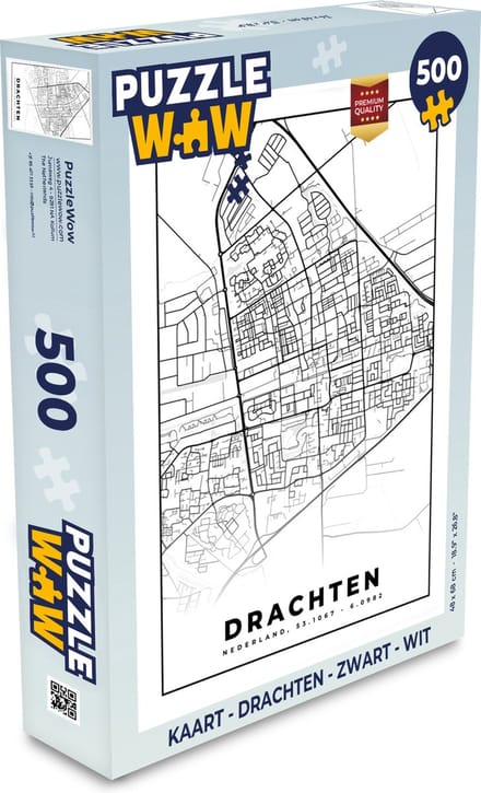 Puzzel Kaart - Drachten - Zwart - Wit - Legpuzzel - Puzzel 500 stukjes