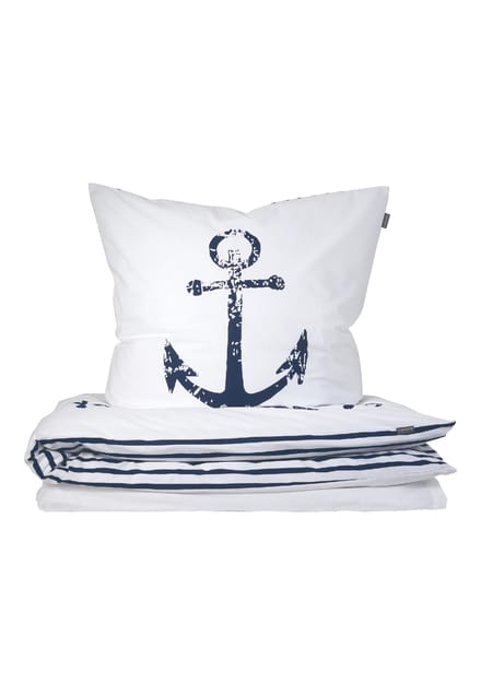 Omkeerbaar beddengoed, 2-delig, Renforcé, ankers en strepen, wit/navy - SCHIESSER Home 155*220