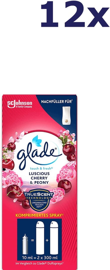 12x Glade Touch & Fresh Minispray navulling 10ml Luscious cherry peony