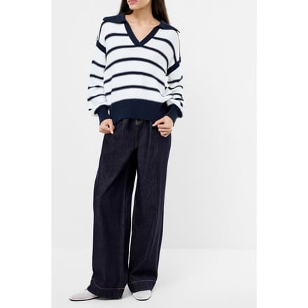 French Connection Lily Mozart Striped Polo Jumpe Navy Winter White Größe: S | Pullover Outlet | Damen | Blau
