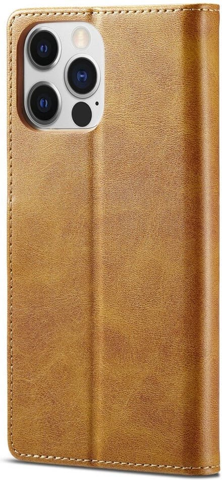 LC.IMEEKE Wallet Case Portemonnee Hoesje voor iPhone 15 Pro - Chic cognac bruin