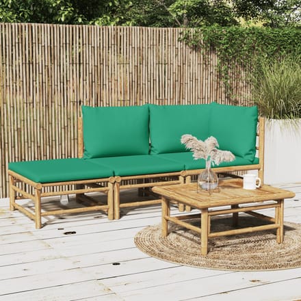 vidaXL - 3-delige - Loungeset - met - kussens - bamboe - groen