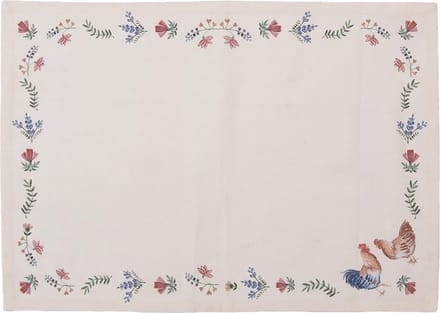 Clayre & Eef Placemats Set van 6 50x35 cm Beige Blauw Katoen Kip en Haan