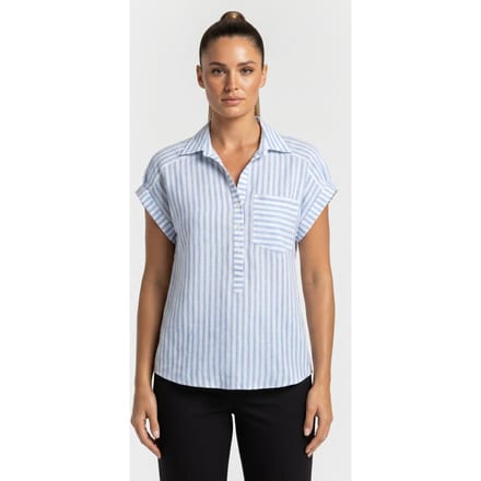 Brooks Brothers Regular Fit Printed Linen Blouse Light Blue Größe: L | Blusen Outlet | Damen | Weiß