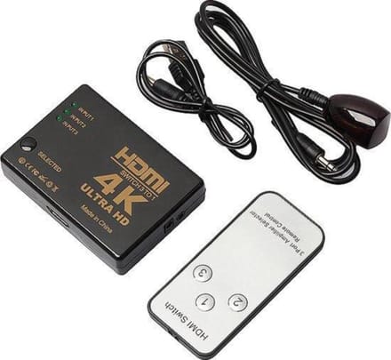 3 in 1 HDMI Switch Splitter - 4K & Full HD - 3 poort met afstandsbediening en Power Adapter