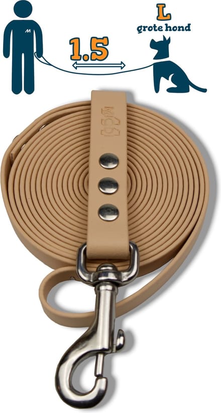 Miqdi hondenriem – BioThane ® - creme - 1.5 meter lang - 19 mm breed - L/XL - grote hond
