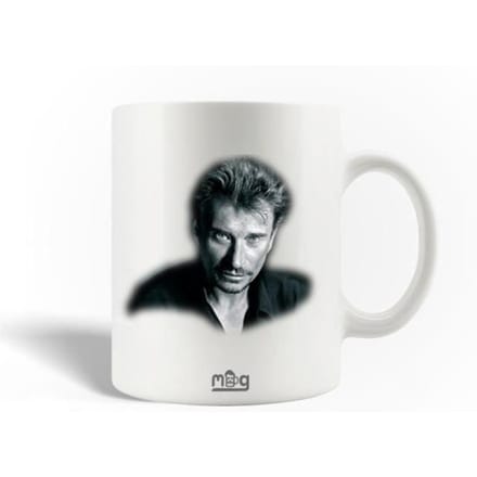 Mug en Céramique - Johnny Hallyday - 30cl - Blanc - Compatible Lave-Vaisselle - Rond