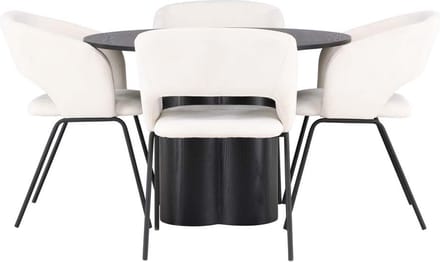 Olivia eethoek tafel zwart en 4 Day stoelen offwhite.