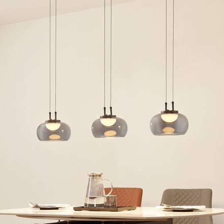 Lucande LED hanglamp Dain, 3-lamps, rookgrijs, glas