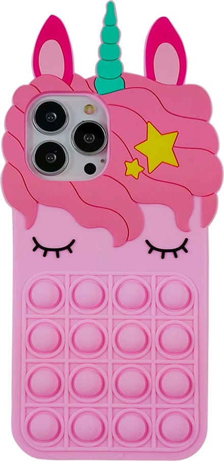 Peachy Unicorn Pop Fidget Bubble siliconen hoesje geschikt voor iPhone 14 Pro Max - roze