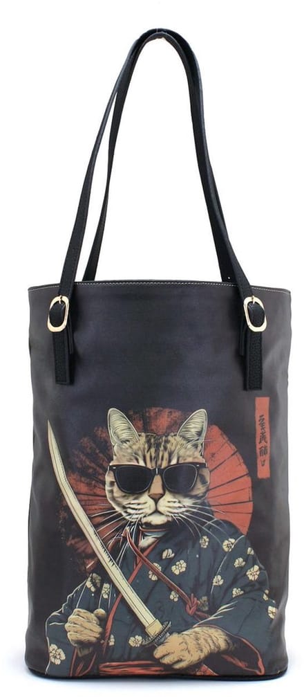 Goby Samurai Cat – Dames Tassen – Schoudertas – Handtas met Rits – Vegan Leer – Handgemaakt