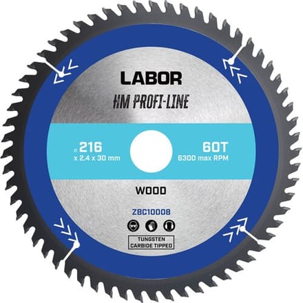 Labor HM cirkelzaagblad hout 216x30x2,4mm 60T