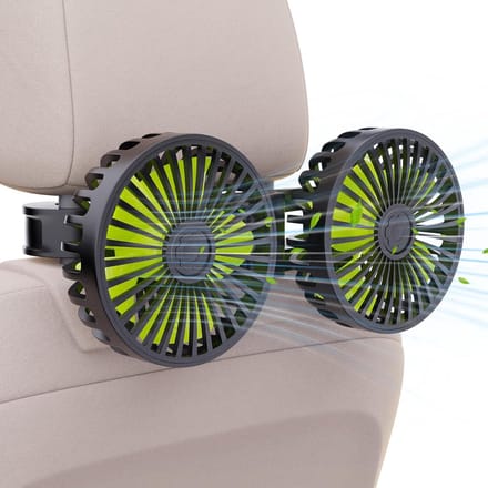 USB Autoventilator Achterbank - Dubbele Kop - 3 Snelheden - 360° Roteerbaar - 5V/2A - USB Stekker