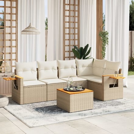 vidaXL - 6-delige - Loungeset - met - kussens - poly - rattan - beige