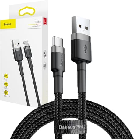 Baseus Geweven Nylon USB naar USB-C Snellaadkabel 1M Grijs