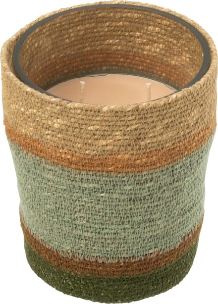 J-Line geurkaars Mand - Herbal Serenity - glas - beige/blauw - medium - 55U