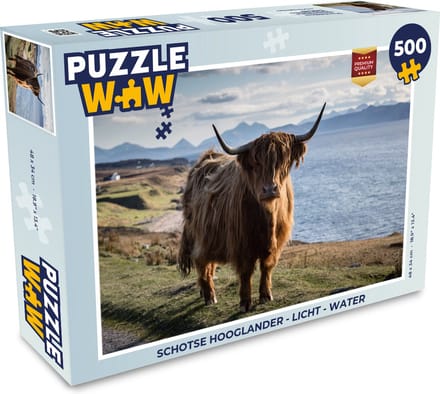 Puzzel Schotse hooglander - Licht - Water - Legpuzzel - Puzzel 500 stukjes
