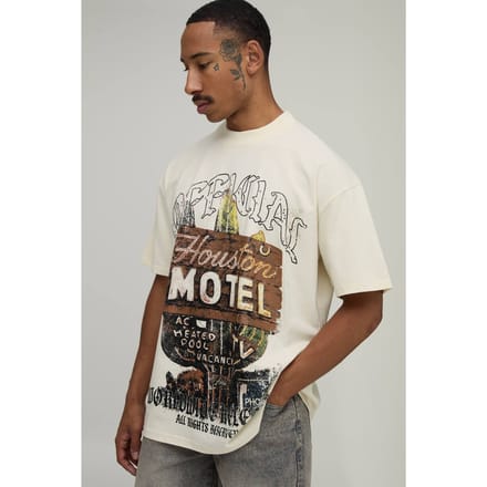 Ecru Oversized Motel Western Print T-shirt | Size 3XL