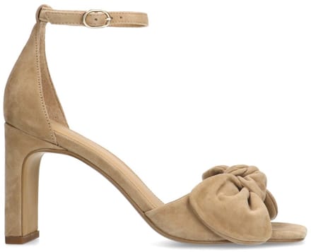 Manfield - Dames - Beige suède sandalen met hak - Maat 36