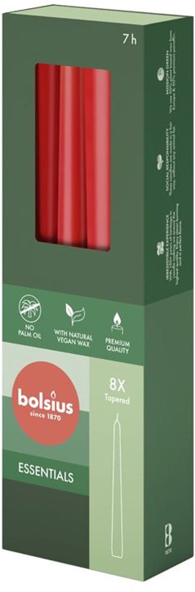 Bolsius - Gotische kaarsen - 245/24 - 8 stuks per verpakking - Delicate Red
