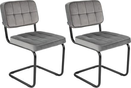KICK® IVY Eetkamerstoelen – Set van 2 – Velvet – Buisframe – Grijs