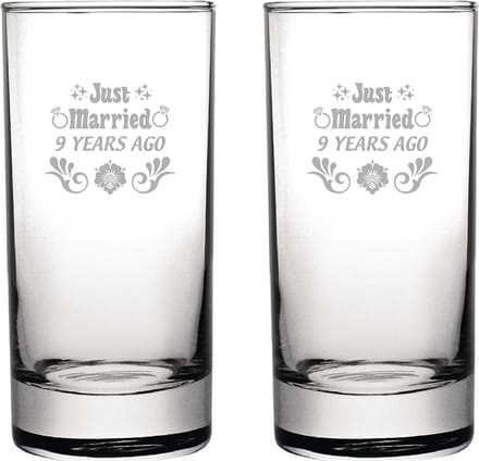 Gegraveerde set longdrinkglazen 28,5cl Just Married 9 years ago