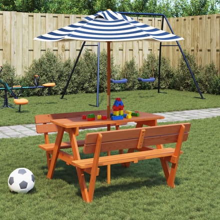 vidaXL - Picknicktafel - voor - 4 - kinderen - met - parasol - massief - vurenhout