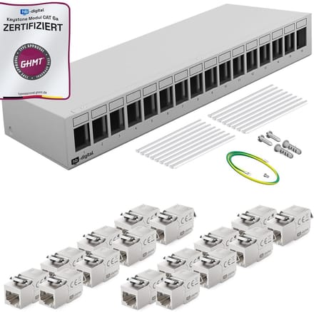 16-poorts patchpaneel voor keystone modules met 16x Cat.6a RJ45 jack voor optimale netwerkinstallatie