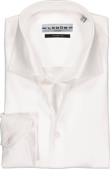 Ledub modern fit overhemd - wit twill - Strijkvriendelijk - Boordmaat: 40