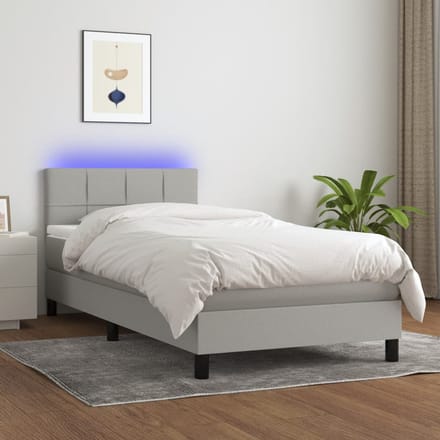 vidaXL - Boxspring - met - matras - en - LED - stof - lichtgrijs - 90x200 - cm
