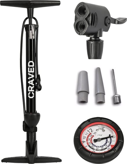 Craved Fietspomp - met drukmeter - Dubbele ventielkop - Zwart - Universeel